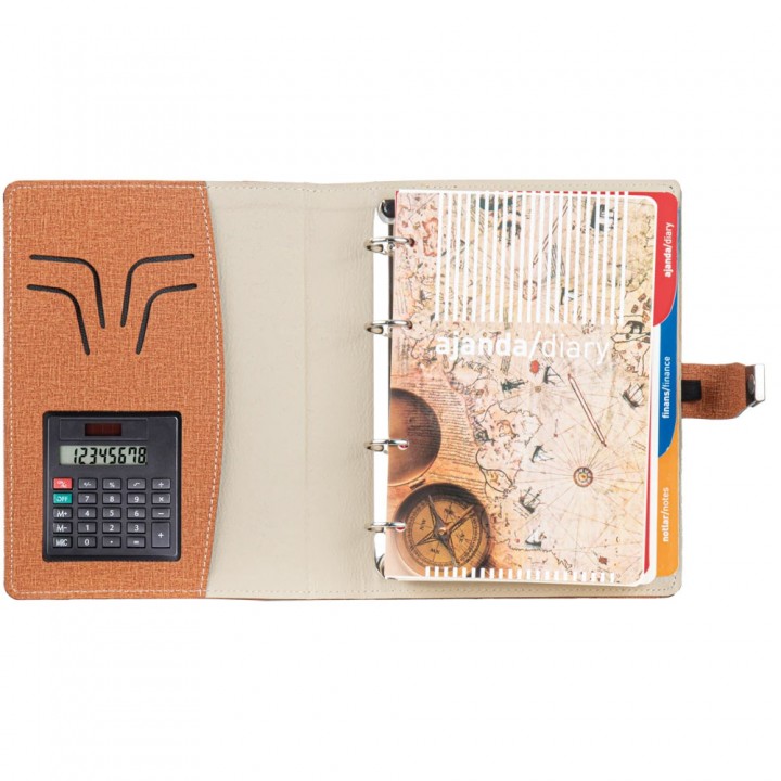 Füme Dokulu Organizer Ajanda Metal Tokalı Hesap Makineli 18x23 cm